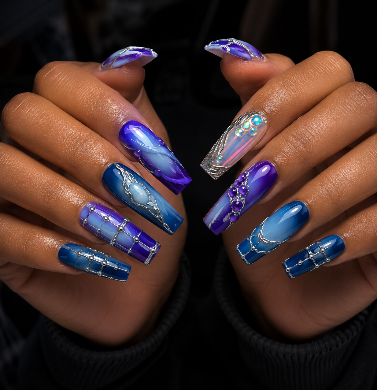 Royal Blue Blossom | Magic Press-On Nails